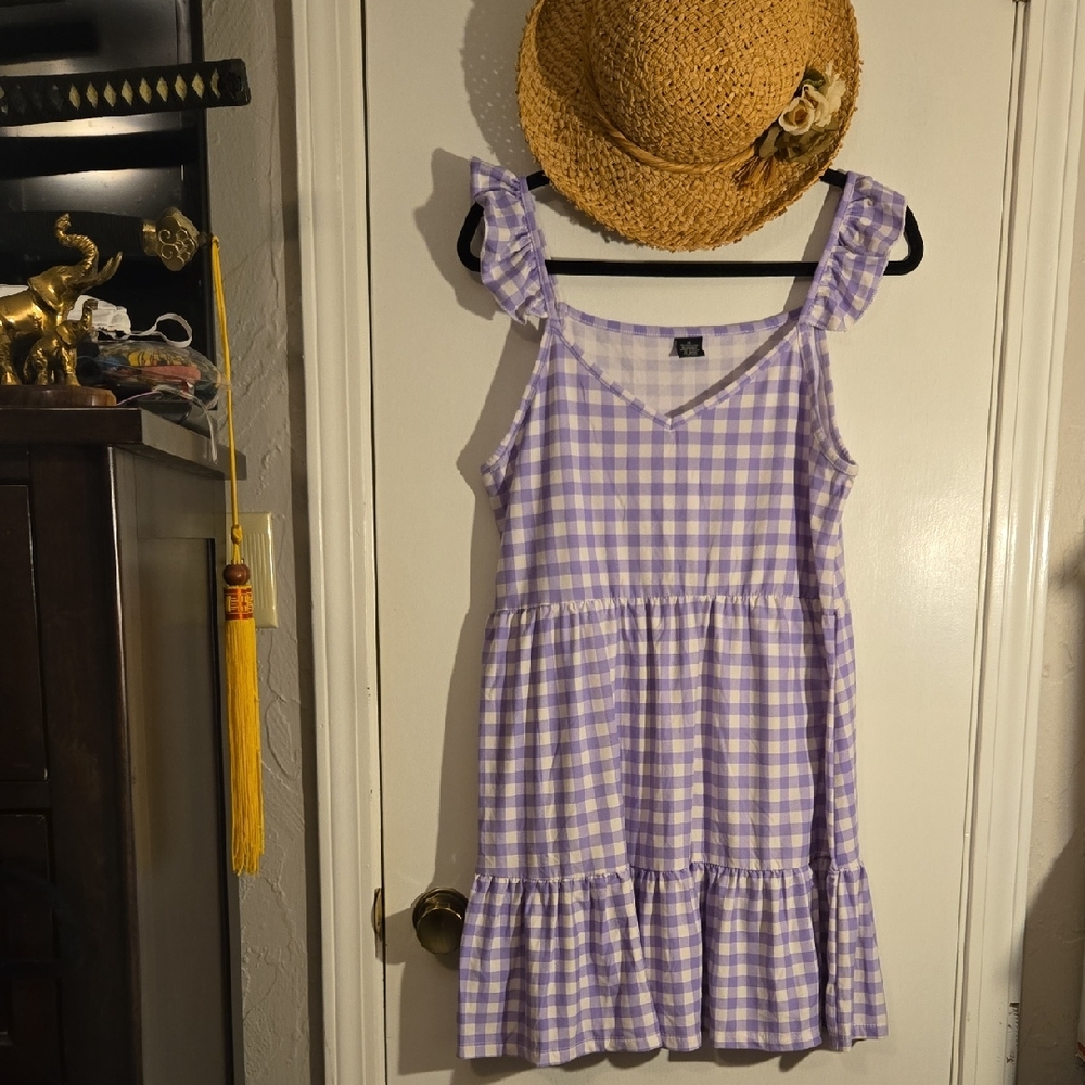 Lavender Gingham Midi Dress